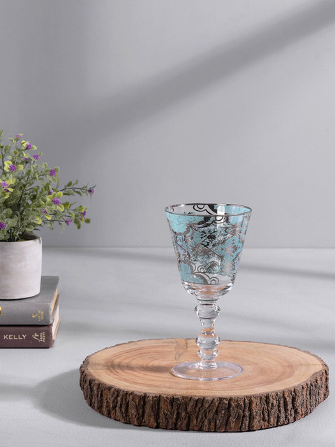 

Pure Home and Living Set of 6 Blue & Silver-coloured Moroccan Floral Wine Glass