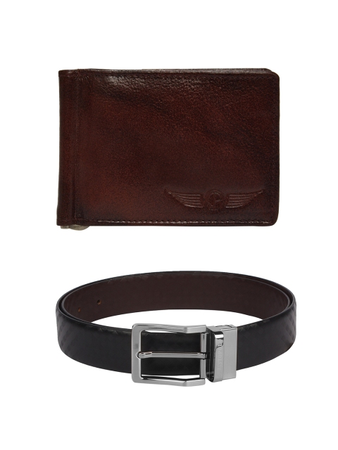 CHRISTOPOLO Men Leather Money Clip & Reversible Belt Combo, Black