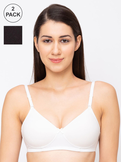 

Juliet Pack of 2 Solid Non-Wired Lightly Padded T-shirt Bra 1112 BLACKWHITE, Black