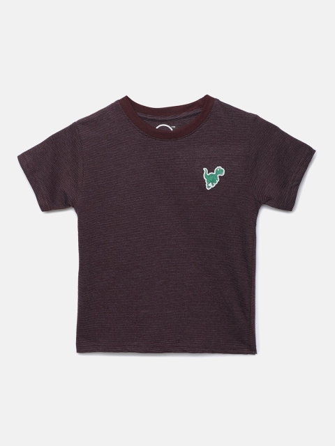 

ZION Boys Burgundy Pure Cotton Striped Round Neck Pure Cotton T-shirt