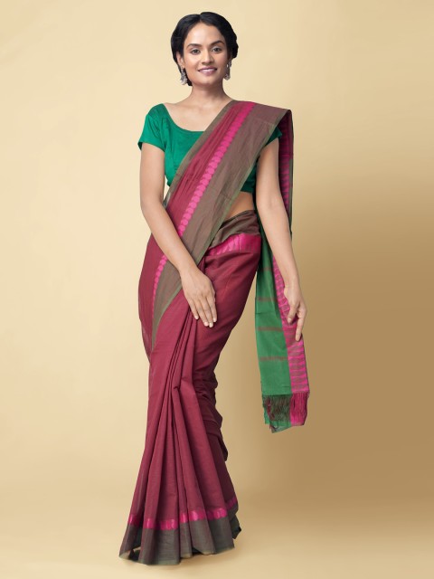 

Unnati Silks Maroon Solid Mangalagiri Saree