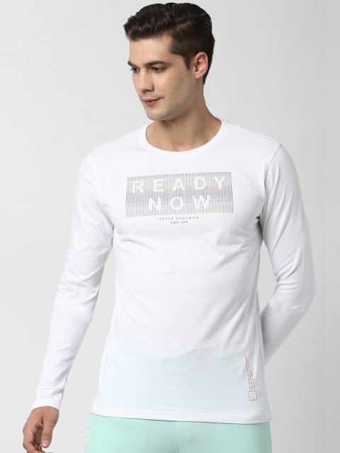 

Peter England Men White Printed Round Neck T-shirt