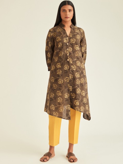 

Ancestry Women Brown & Yellow Ethnic Motifs Printed A-Line Kurta