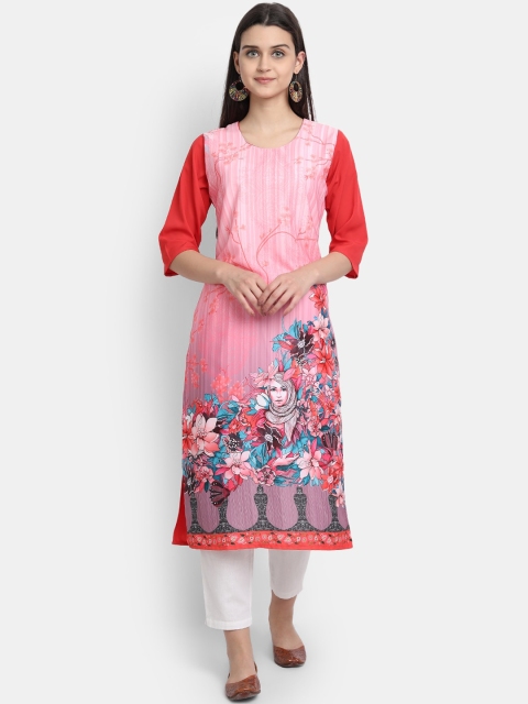 

Ethnic basket Women Pink Floral Printed Crepe Kurta