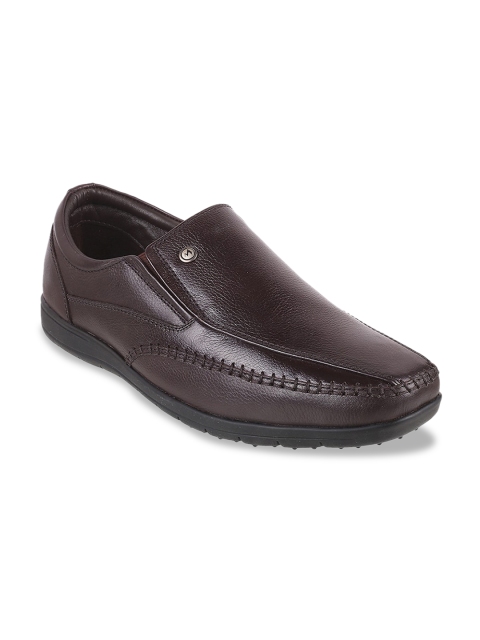 

Metro Men Maroon Textured Leather Formal Slip-Ons