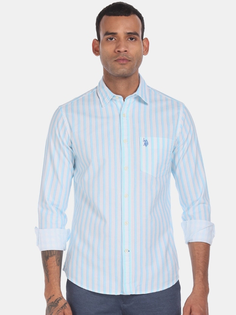 

U.S. Polo Assn. Men Blue & White Regular Fit Striped Casual Shirt