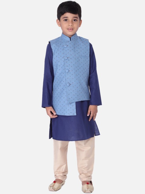 

TABARD Boys Blue & Cream-Coloured Regular Straight Pure Cotton Kurta Set with Jacket