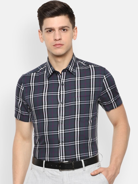 

Louis Philippe Men Charcoal Grey & White Checked Slim Fit Formal Shirt