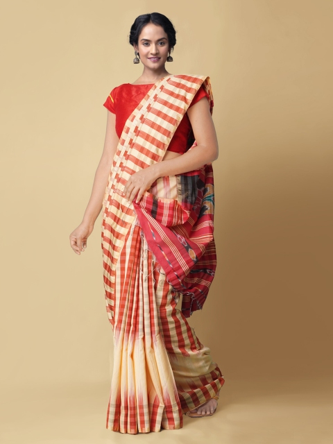 

Unnati Silks Yellow & Red Pure Cotton Printed Sambalpuri Saree