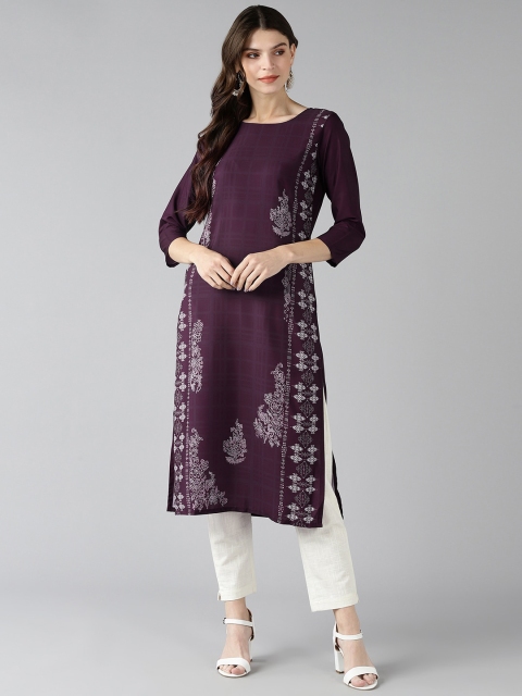 

AHIKA Women Purple & Off White Ethnic Motifs Printed Kurta