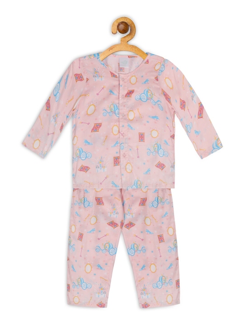 

Nigh Nigh Girls Pink & Blue Printed Cotton Night suit