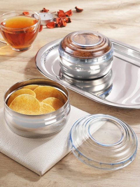

Jensons Set of 2 Silver-Toned & Blue Stainless Steel Bowls With Tray