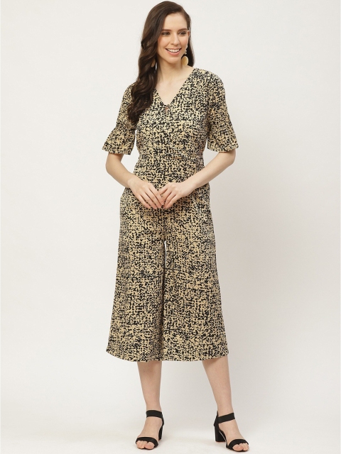 

Cottinfab Women Cream-Coloured & Black Printed Culotte Jumpsuit