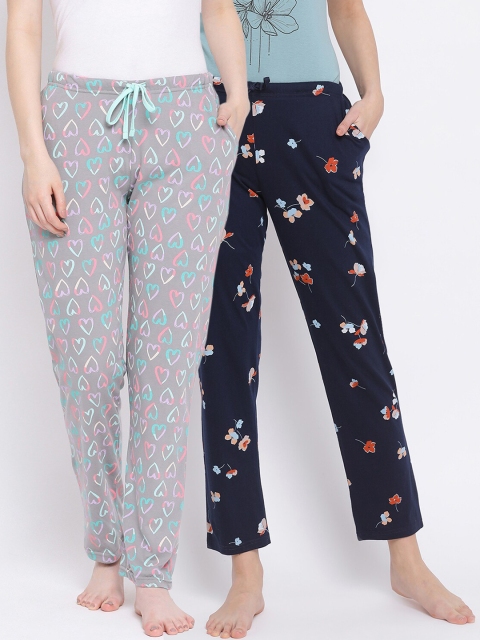 

Kanvin Women Pack Of 2 Printed Cotton Lounge Pants, Navy blue