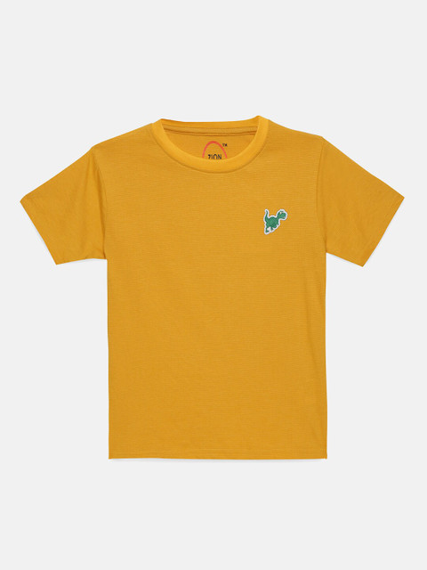 

ZION Boys Mustard Yellow Pure Cotton Striped Round Neck T-shirt