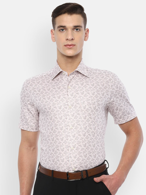 

Louis Philippe Men Beige & Red Printed & Striped Pure Cotton Classic Fit Formal Shirt