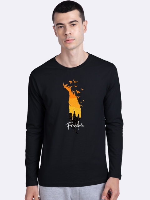 

Bewakoof Men Black & Orange Printed Round Neck T-shirt