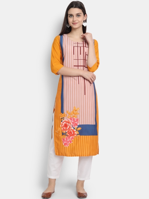 

Ethnic basket Women Yellow Striped Crepe Kurta