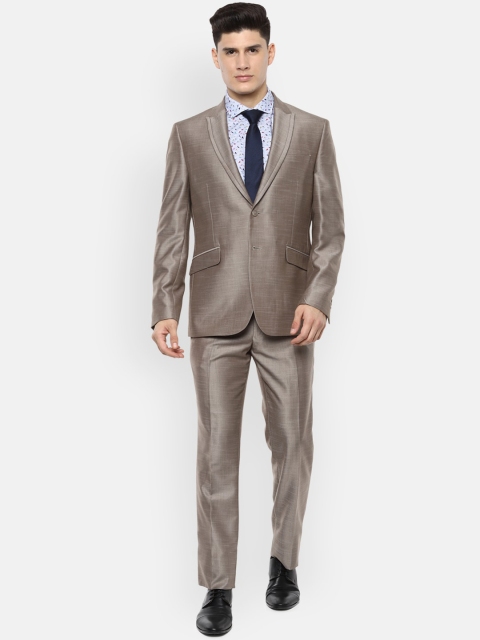 

V Dot Men Beige Solid Slim-Fit Single-Breasted Formal 2-Piece Suit