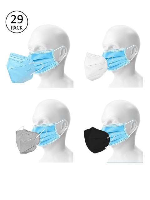 

OOMPH Unisex Pack of 25 Disposable & 4 KN95/N95 Reusable 5-Ply Protective Outdoor Masks, Multi