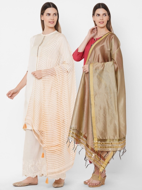 

Get Wrapped Combo Pack of 2 Polyester Gold Border & Textured Shaded Dupatta