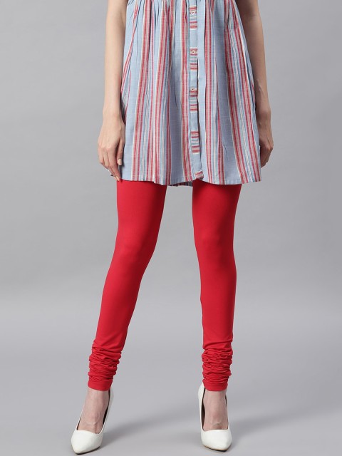 

Janasya Women Red Solid Churidar-Length Leggings