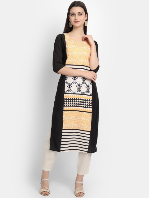 

Ethnic basket Women Black & Yellow Ethnic Motifs Printed Crepe Kurta