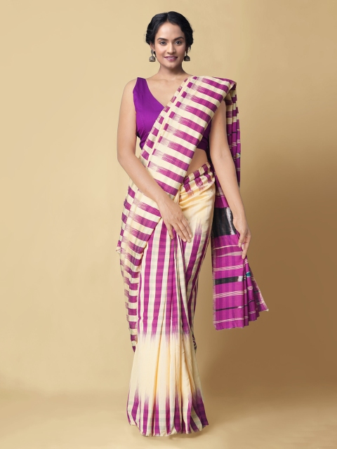 

Unnati Silks Yellow & Purple Pure Cotton Checked Sambalpuri Handloom Saree
