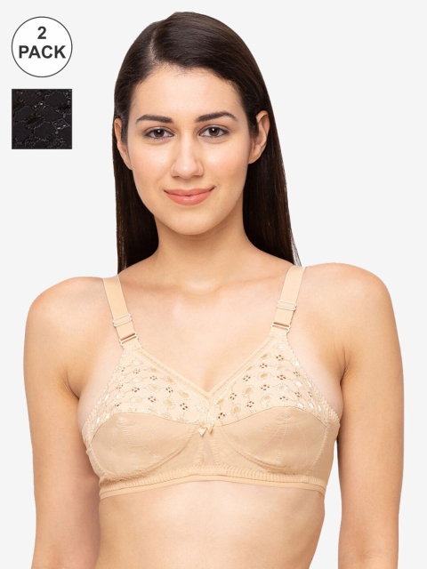 

Juliet Pack of 2 Nude-Coloured & Black Solid Pure Cotton Bra