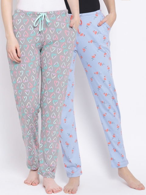 

Kanvin Women Pack Of 2 Printed Cotton Lounge Pants, Blue