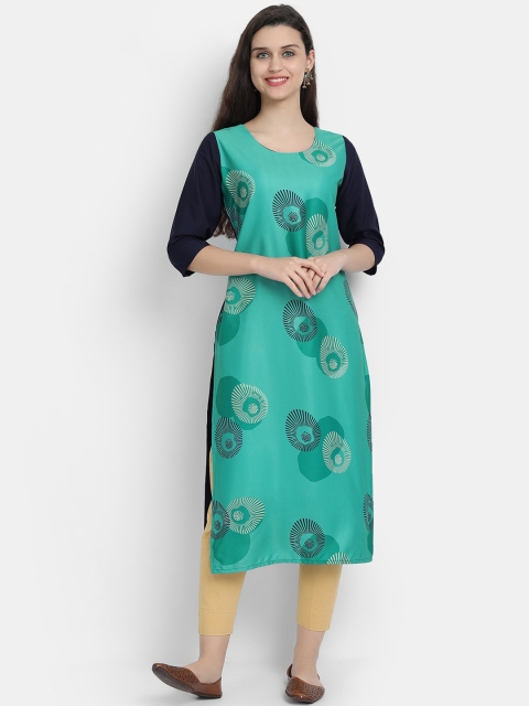 

Ethnic basket Women Sea Green & Navy Blue Ethnic Motifs Printed Crepe Kurta
