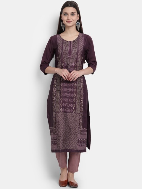 

Ethnic basket Women Purple Geometric Printed Crepe Kurta