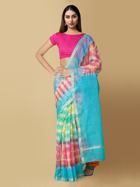 

Unnati Silks Blue Pure Cotton Shibori Printed Kota Saree