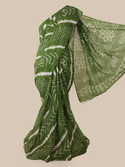 

Pothys Green Bandhani Printed Cotton Blend Saree