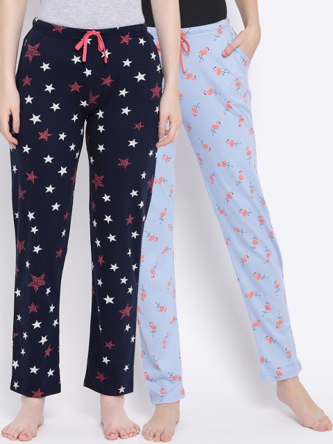 

Kanvin Women Pack Of 2 Printed Cotton Lounge Pants, Blue