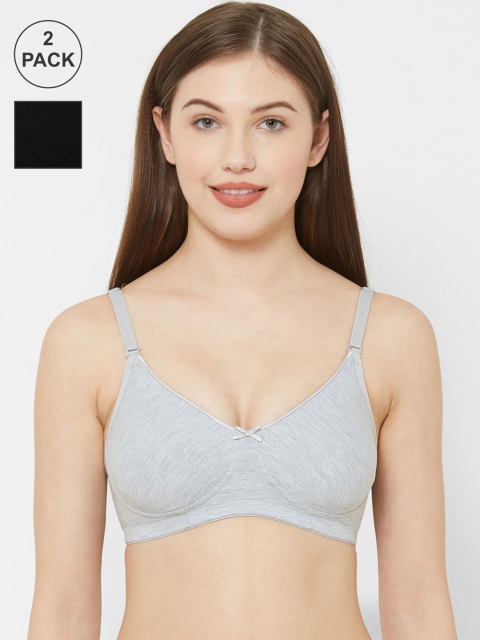 

Juliet Pack of 2 Black & Grey Solid Non-Wired Non Padded Everyday Bra