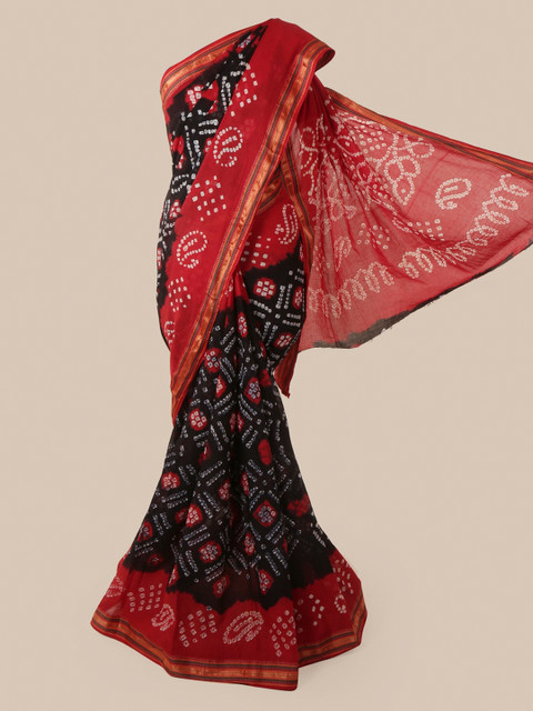 

Pothys Black & Red Cotton Blend Printed Saree