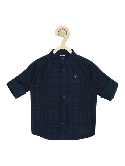 

Allen Solly Junior Boys Navy Blue Pure Cotton Slim Fit Checked Casual Shirt