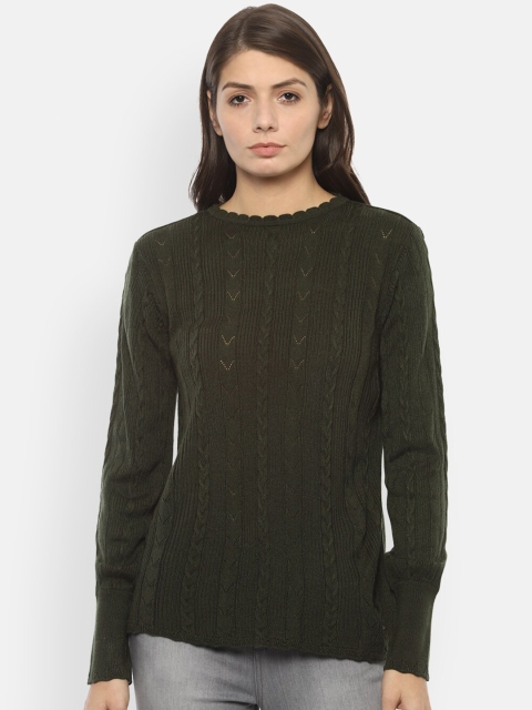 

Van Heusen Woman Olive Green Self Design Pullover Sweater
