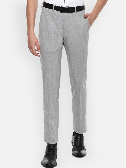 

Louis Philippe Men Grey Slim Fit Checked Formal Trousers