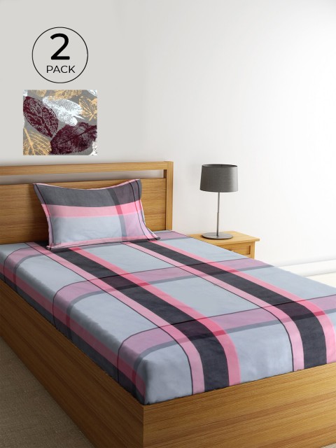 

KLOTTHE Grey & Pink Geometric 210 TC Polycotton 2 Single Bedsheet with 2 Pillow Covers