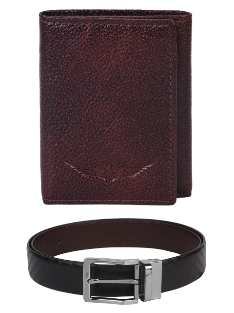 

CHRISTOPOLO Men Black & Brown Leather Wallet & Reversible Belt Combo