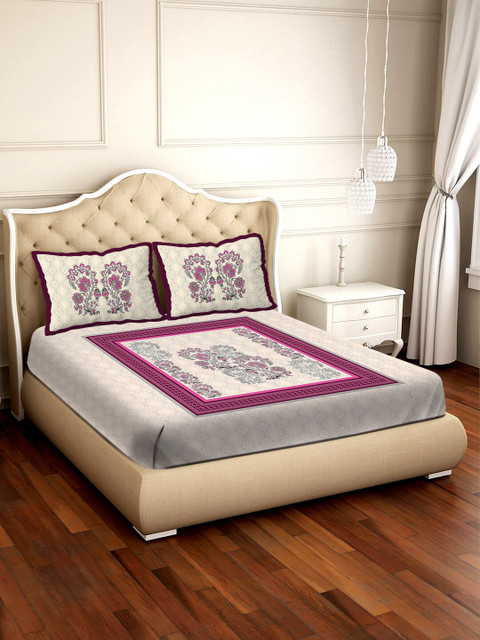 

BELLA CASA Pink & Cream-Coloured Floral 300 TC Cotton 1 King Bedsheet with 2 Pillow Covers