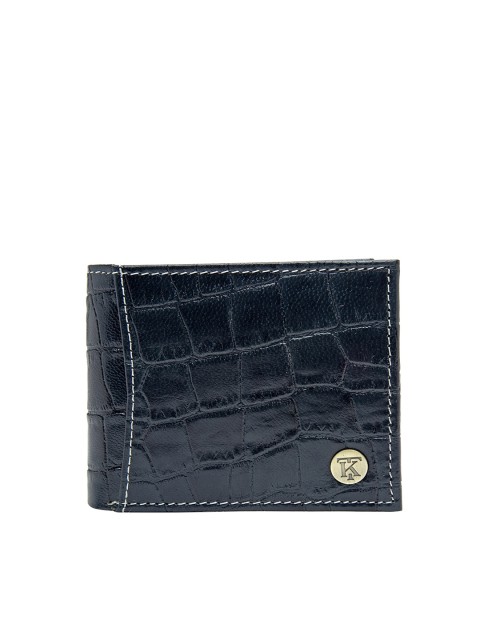 

Teakwood Leathers Men Blue Textured Leather RFID Two Fold Wallet