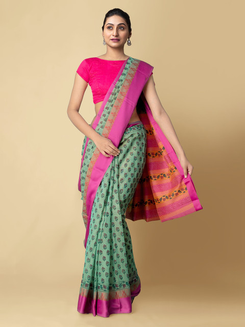 

Unnati Silks Green Woven Design Chanderi Saree