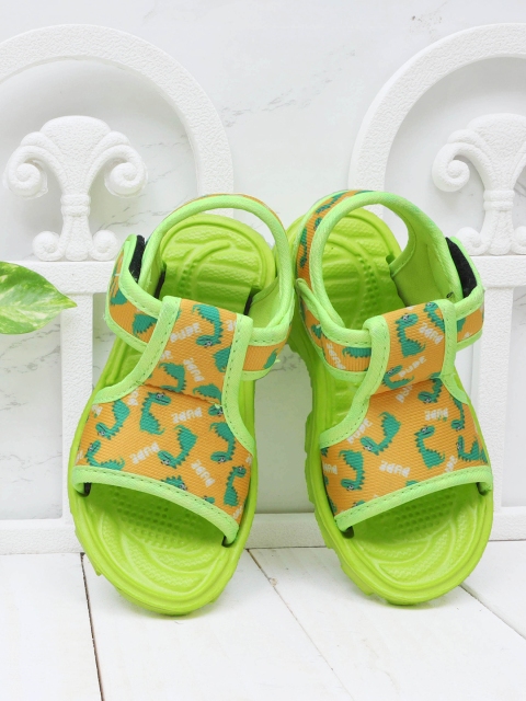 

DChica Kids Lime Green & Mustard Yellow Printed Comfort Sandals