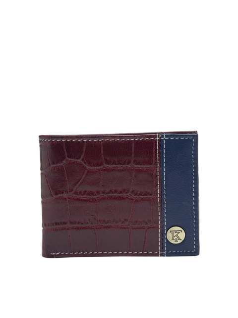

Teakwood Leathers Men Maroon & Blue Textured Leather Two Fold Wallet