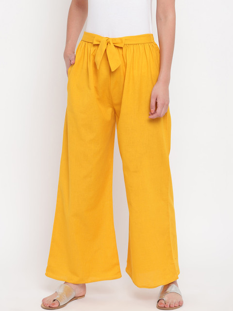 

Aawari Women Yellow Regular Fit Solid Wide Leg Palazzos