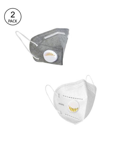 

OOMPH Unisex Pack of 2 White & Grey Solid 5 Ply N95 / KN95 Reusable Outdoor Masks