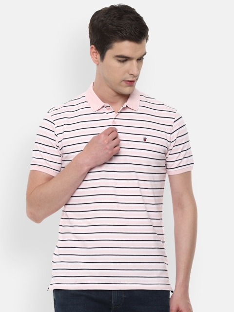 

Louis Philippe Sport Men Pink & Black Striped Polo Collar T-shirt